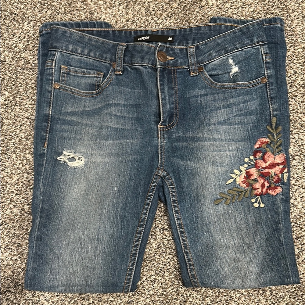 Harper Blue Floral Embroidered Cropped Jeans